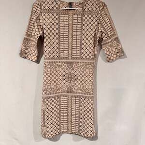 Beautiful Monster Nude & Black Patterned Mini Dress - Short Sleeve, Round Neck